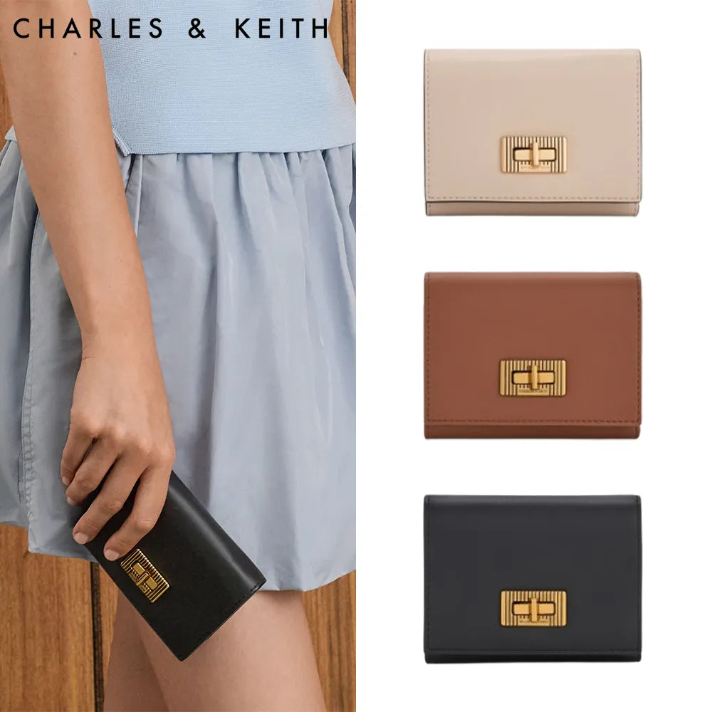 C-H-A-R-L-E-S & K-E-I-T-H Edna Turn-Lock Wallet – Knotted Strap Women Bag (Black)