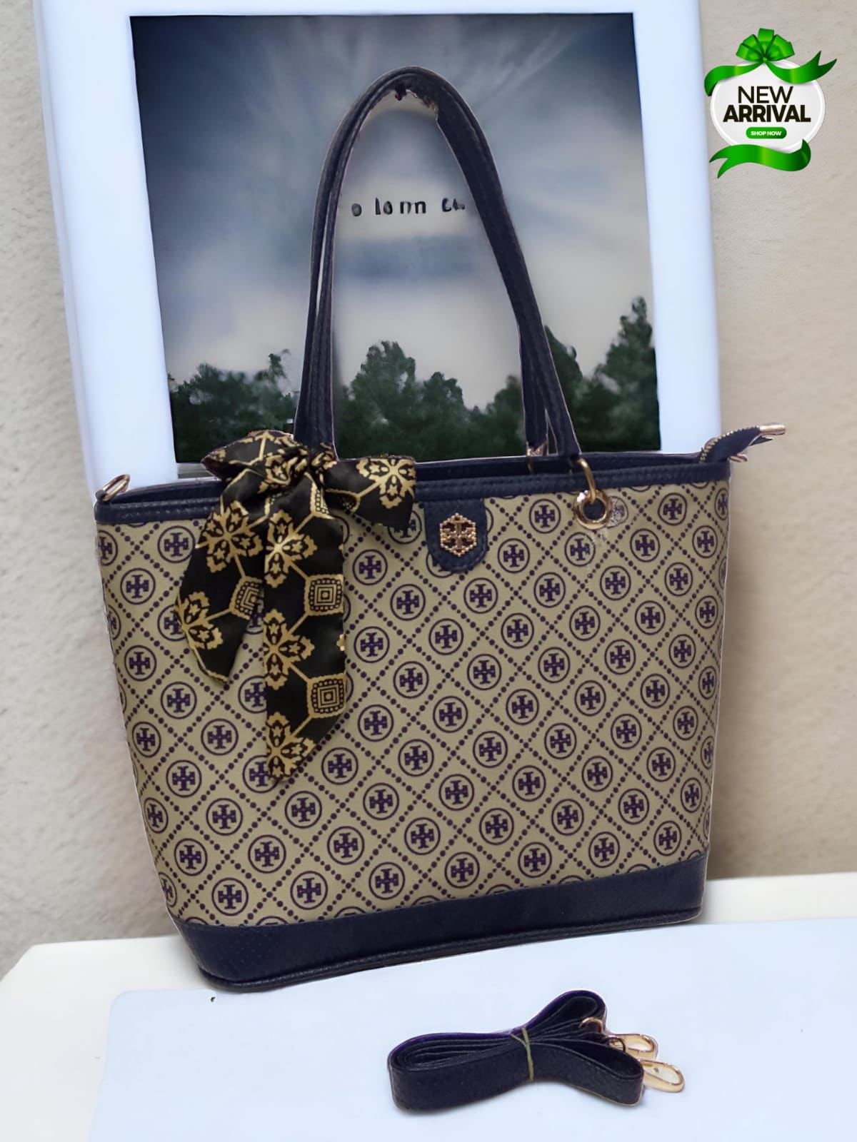 Tory Shoulder Bag with Scarf (Dark Blue)