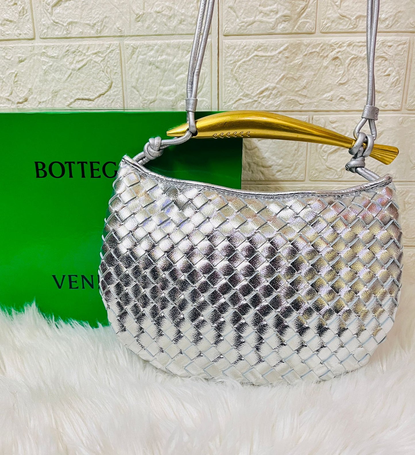 Bottega Veneta-Inspired Sardine Small Leather Tote (Silver)