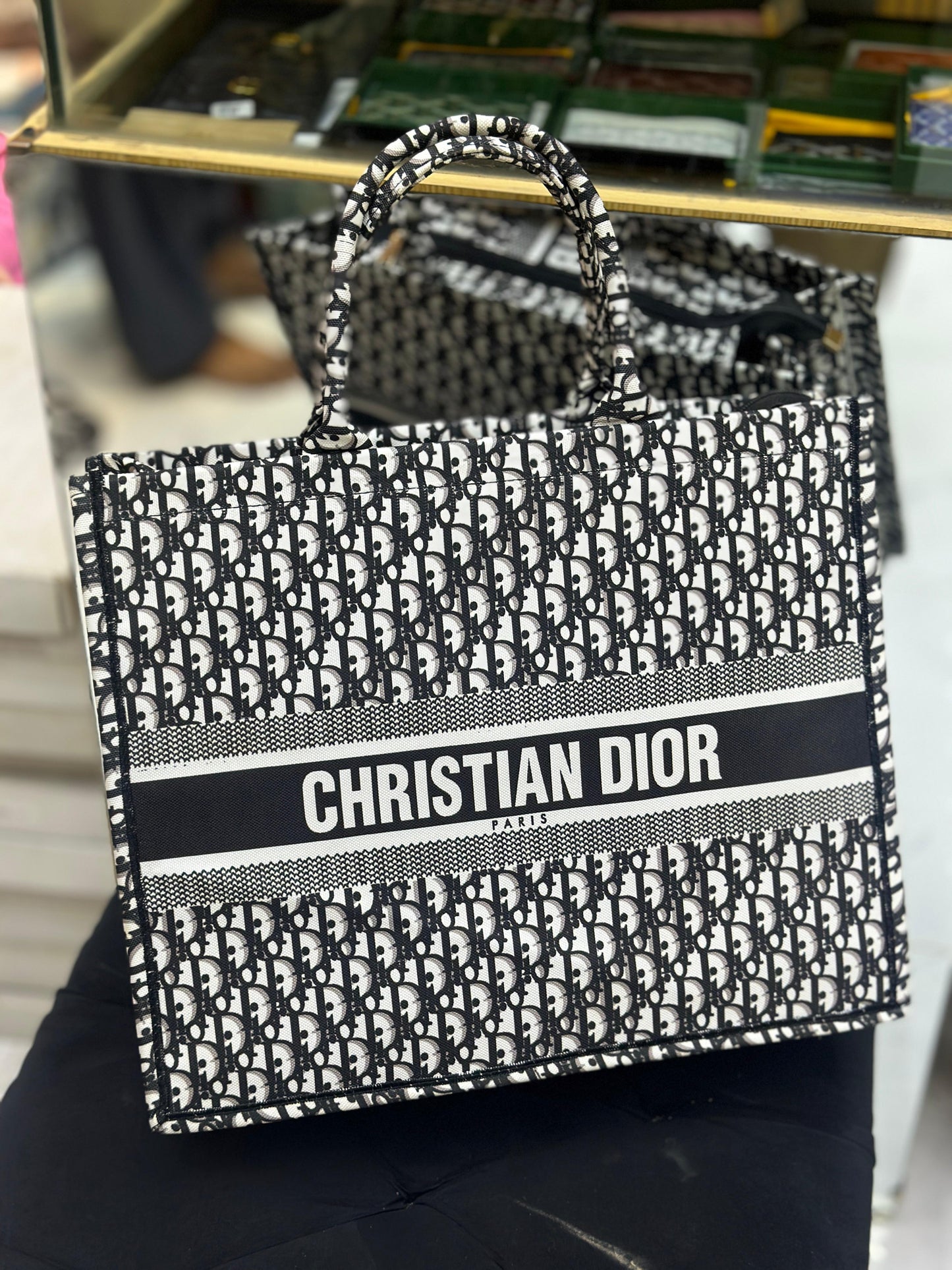 Christian Dior Women Bag – High-Quality Denim Tote (Black/White-2)