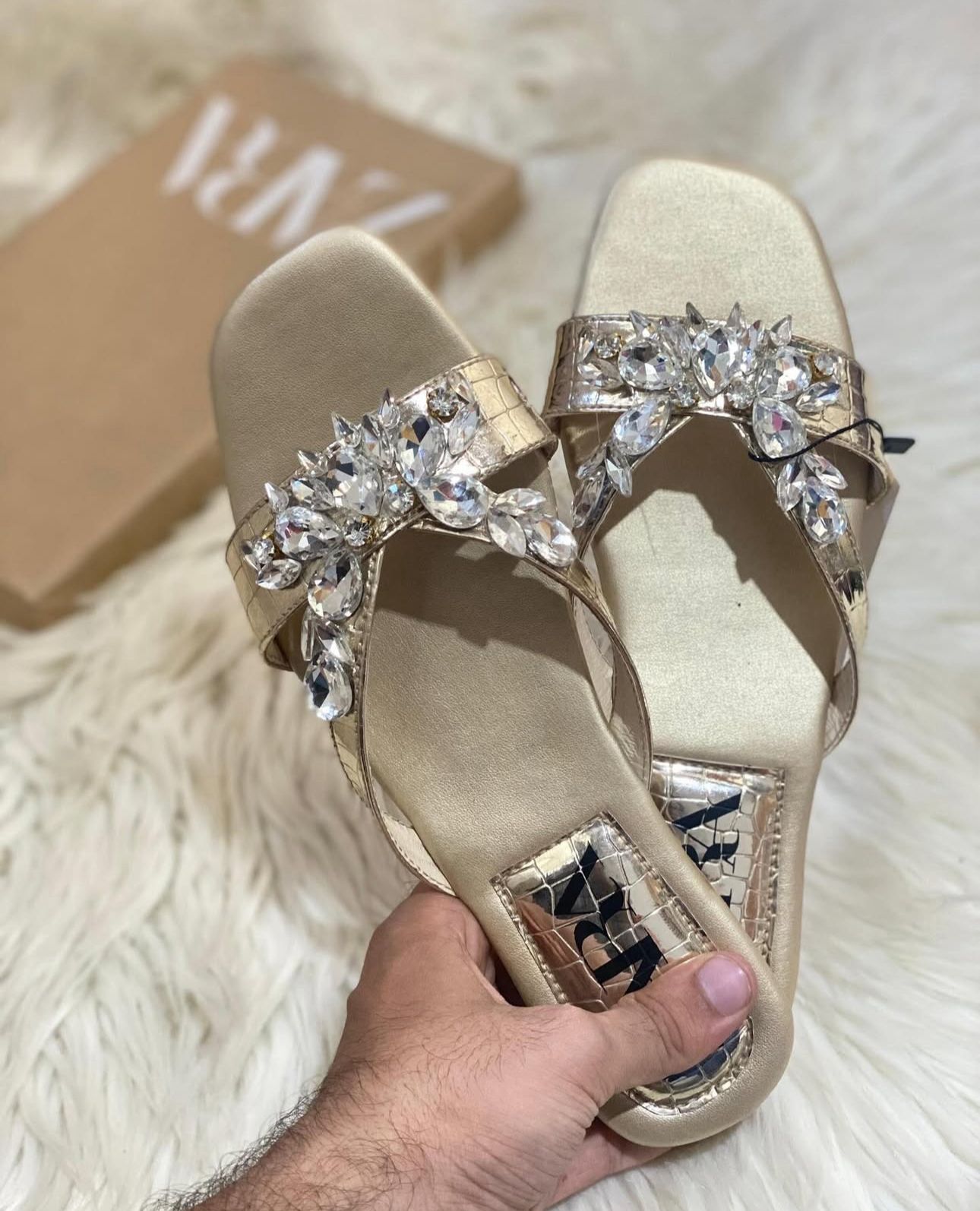 ZARA – Stone Flat Women Footwear (Gold)