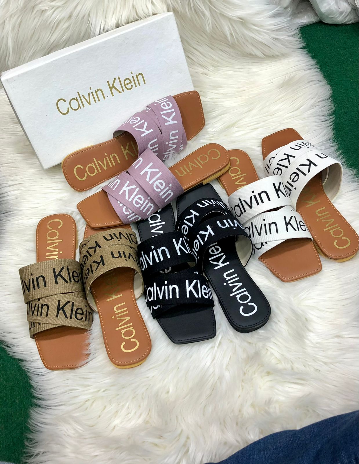 Calvin Klein Slippers β Supreme Comfort & Style (Brown-White)