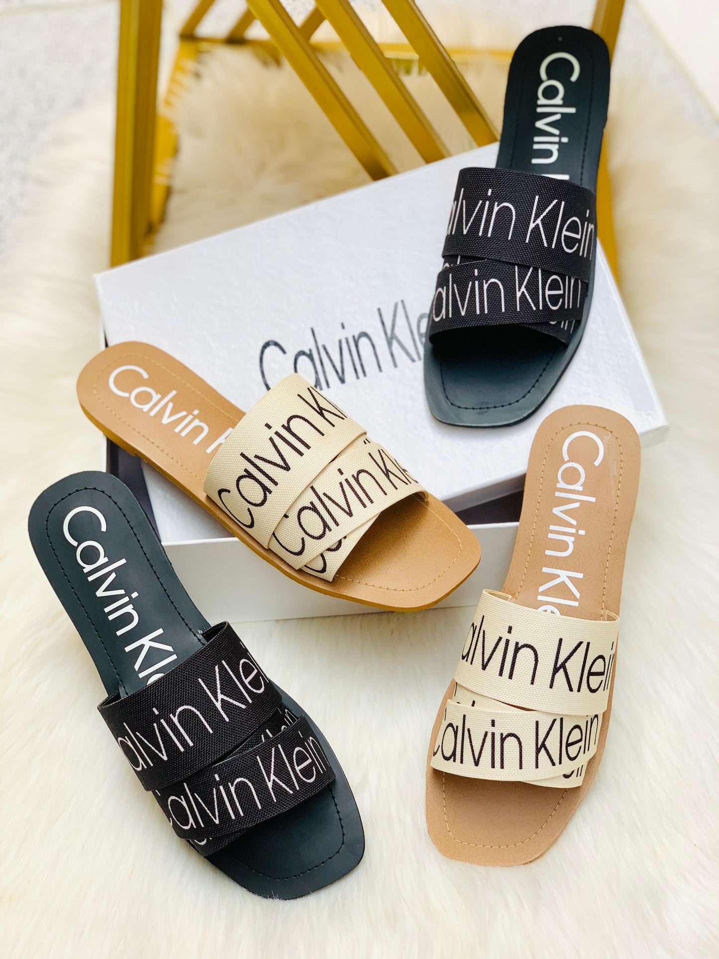 Calvin Klein Slippers β Supreme Comfort & Style (Beige-White)