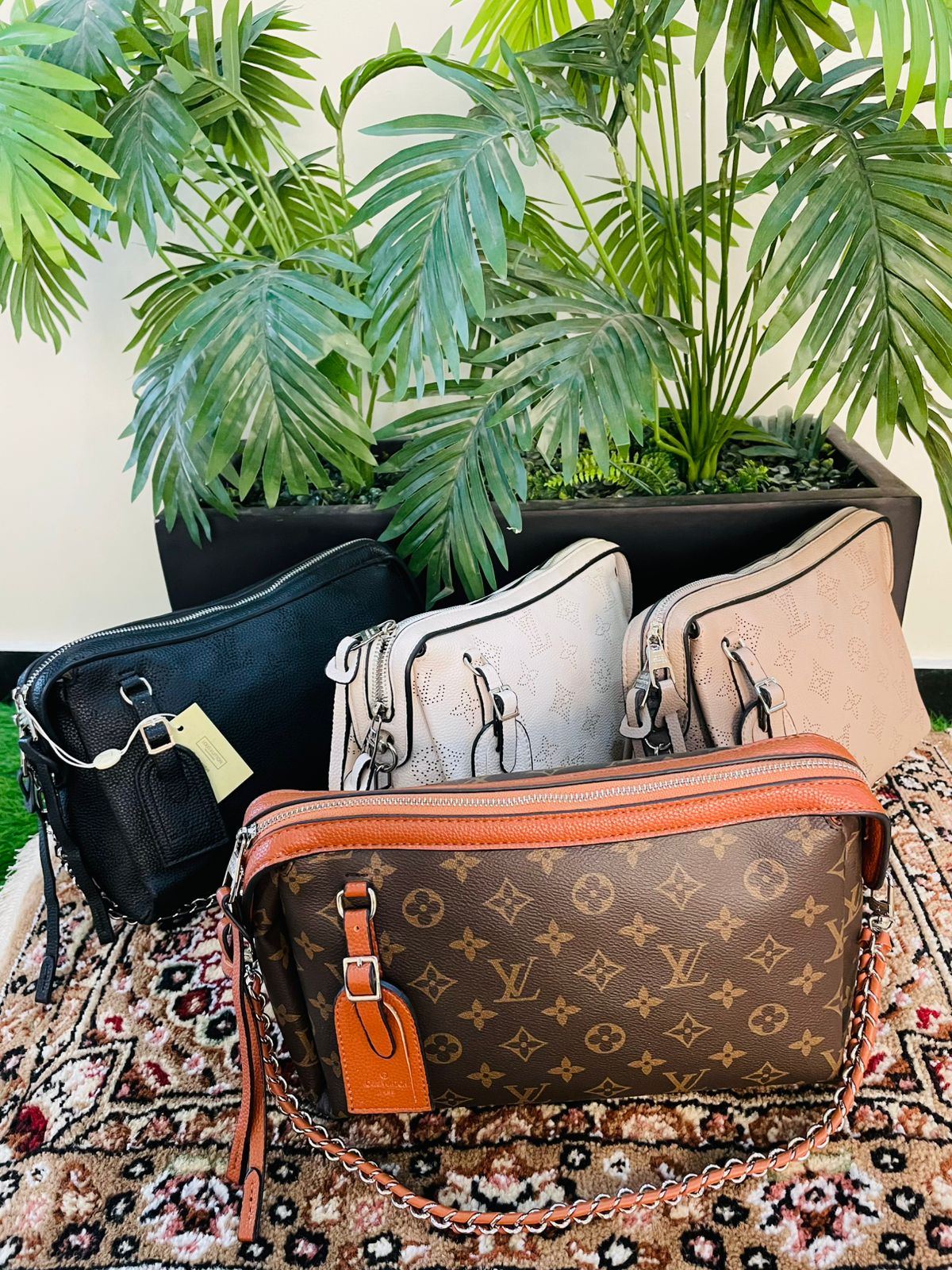 LOUIS VUITTON-Inspired Handbag β Premium Quality Women Bag with Silver Accessories (Cream)