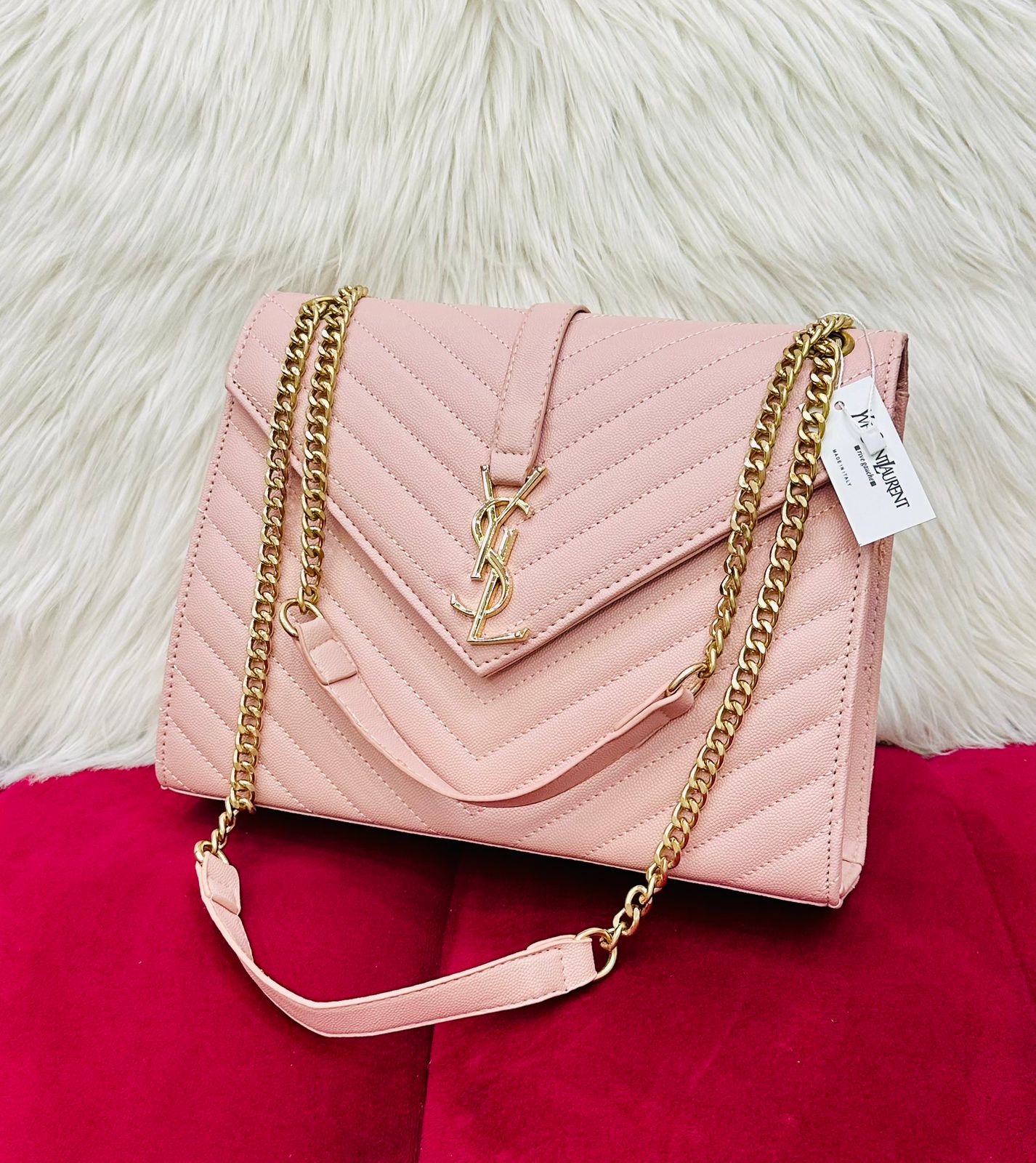 YSL-Inspired Crossbody β Luxurious Quality Women Bag with Long Belt & Chain(Light Pink)