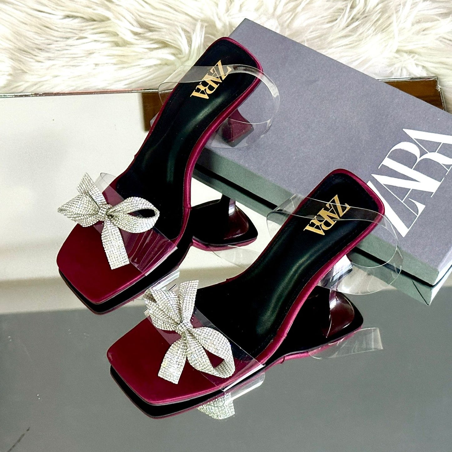 RESTOCKED β ZARA Transparent Heel Sandals | Stylish Women Footwear in Beautiful Colours(Maroon)