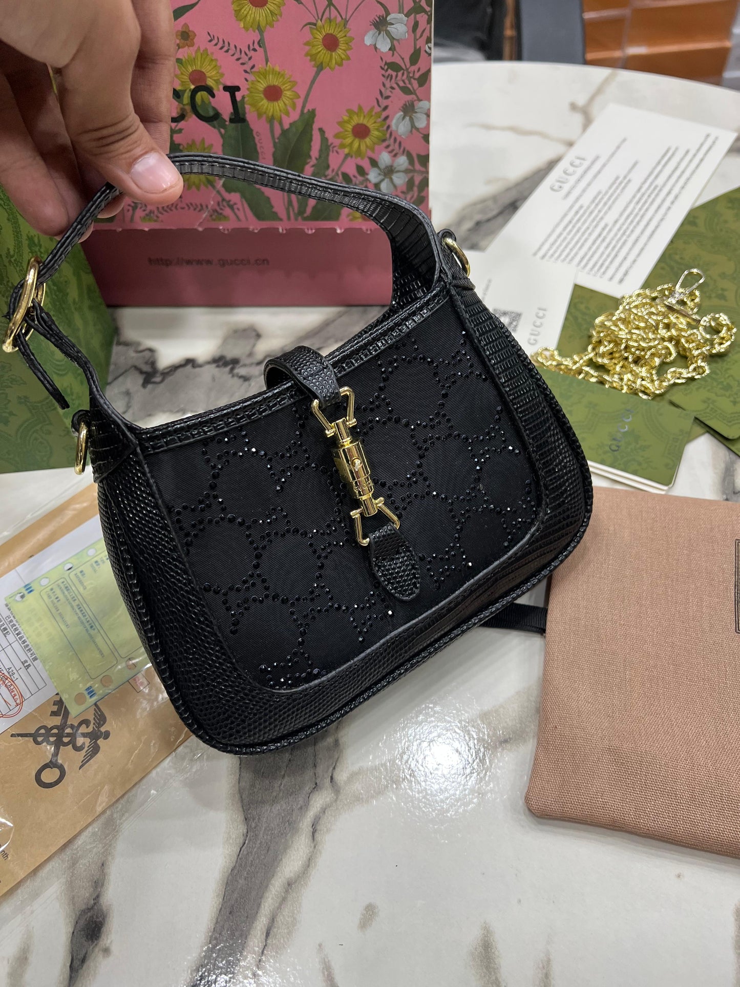 GUCCI JACKIE 1961 CRYSTALS MINI BAG – Women Bag (Black)