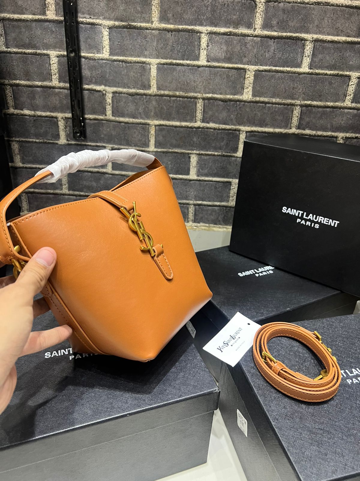 SAINT LAURENT LE 37 MINI – Women Bag | Shiny Leather Official Model (Brown)