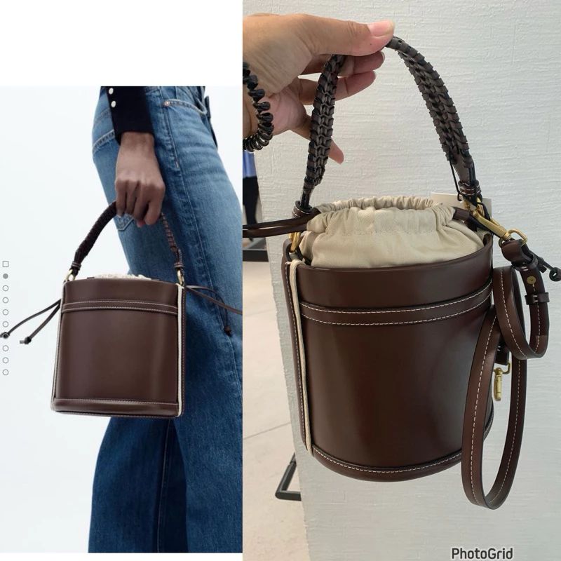 Z-A-R-A Braided Handle Bucket Women Bag – Casual Chic Edition (Brown)
