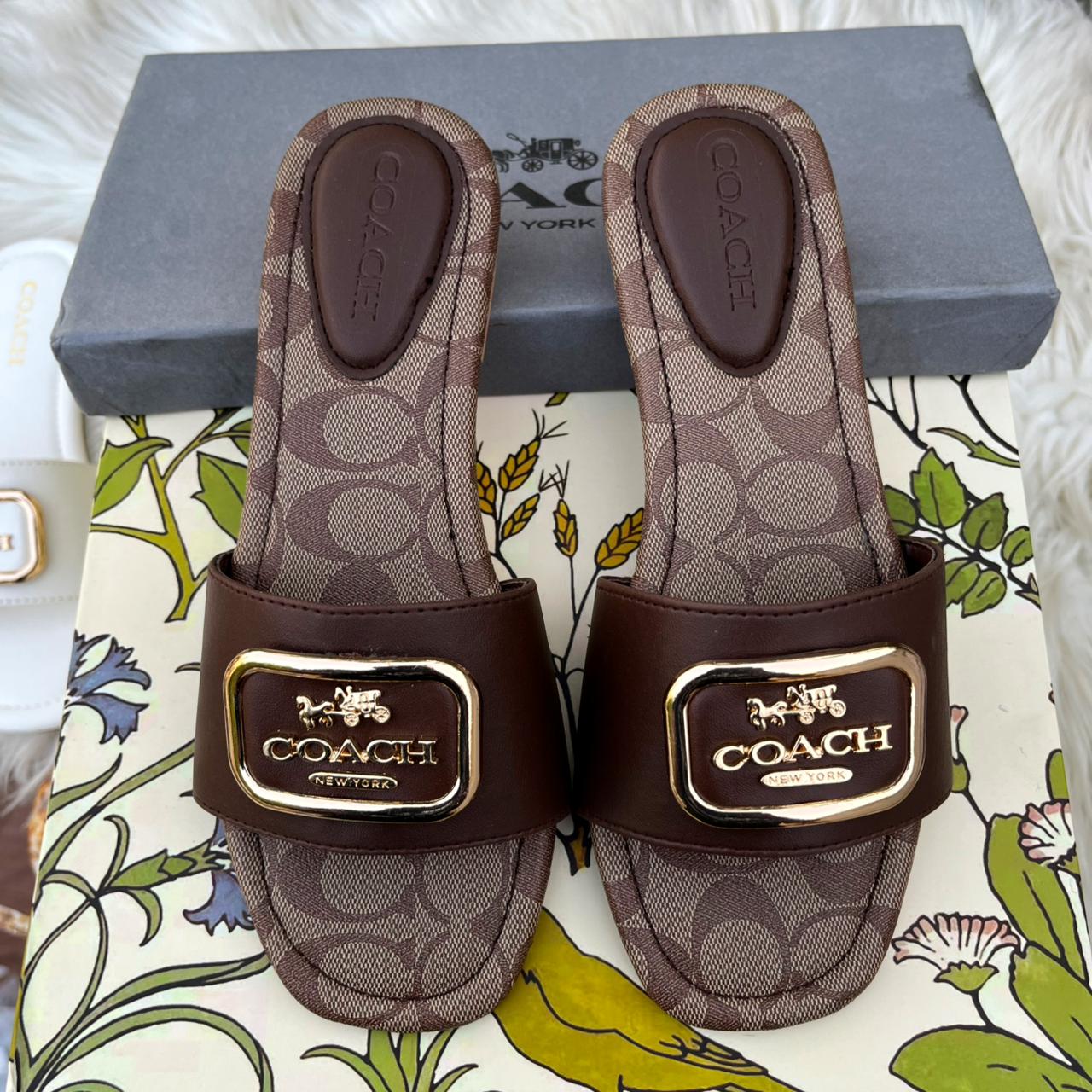 C-O-A-C-H Flat Slides – Premium Women Slides | Everyday Comfort (Dark Brown)