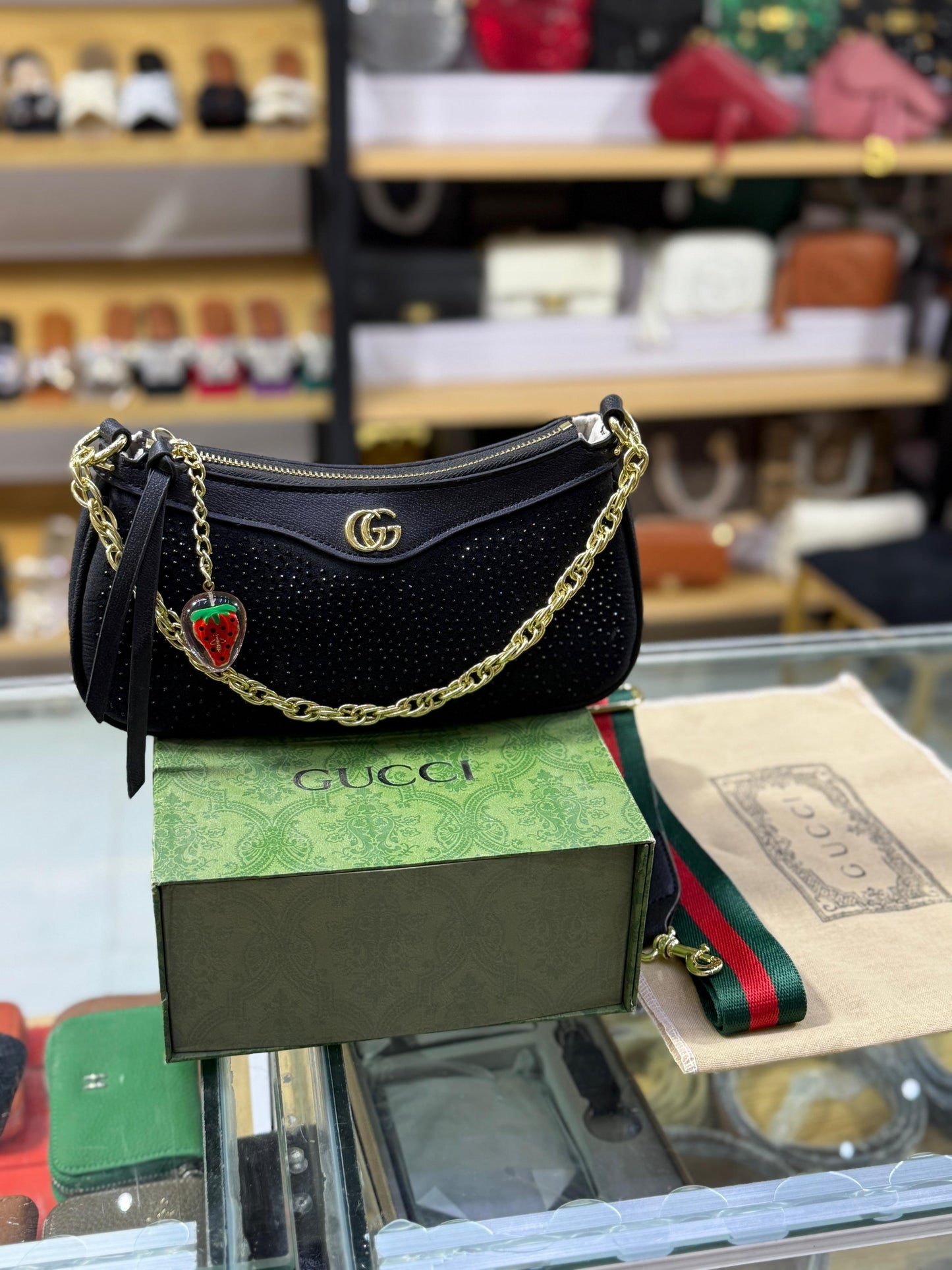 G-U-C-C-I Luxury Crystal Softy Women Bag | Super Premium Edition (Black)