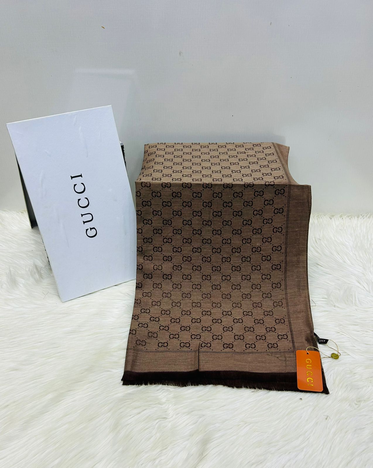 G-U-C-C-I Inspired Branded Scarf – Pashmina Edition | Luxury Collection (Brown-3)