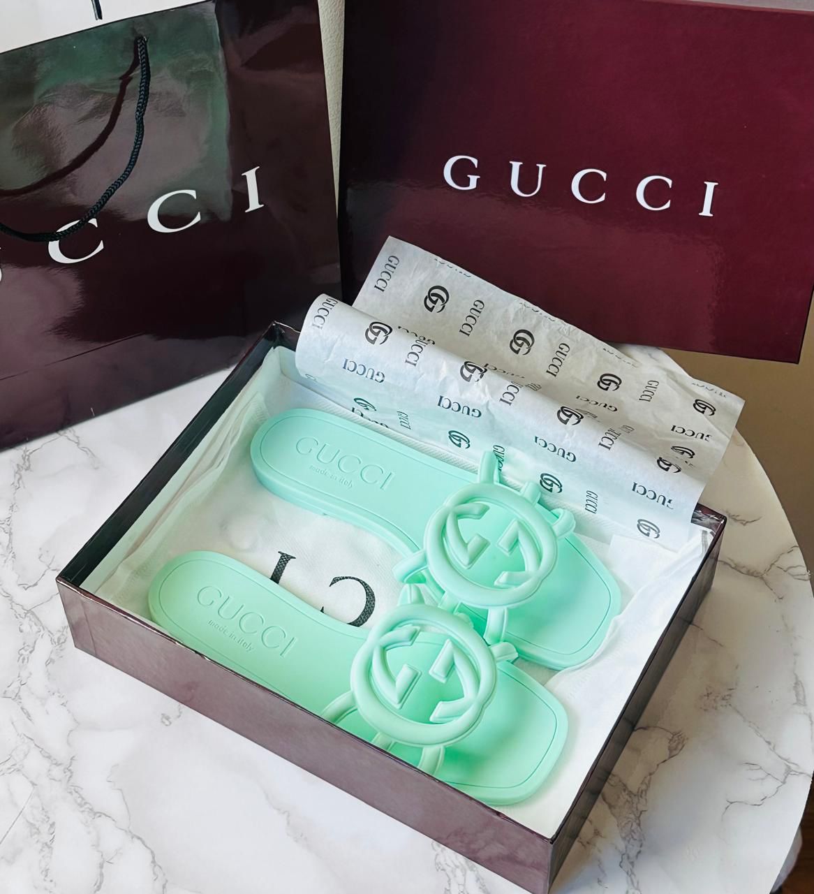G-U-C-C-I Luxury Jelly Slippers – Premium Women Footwear | Summer Edition (Green)
