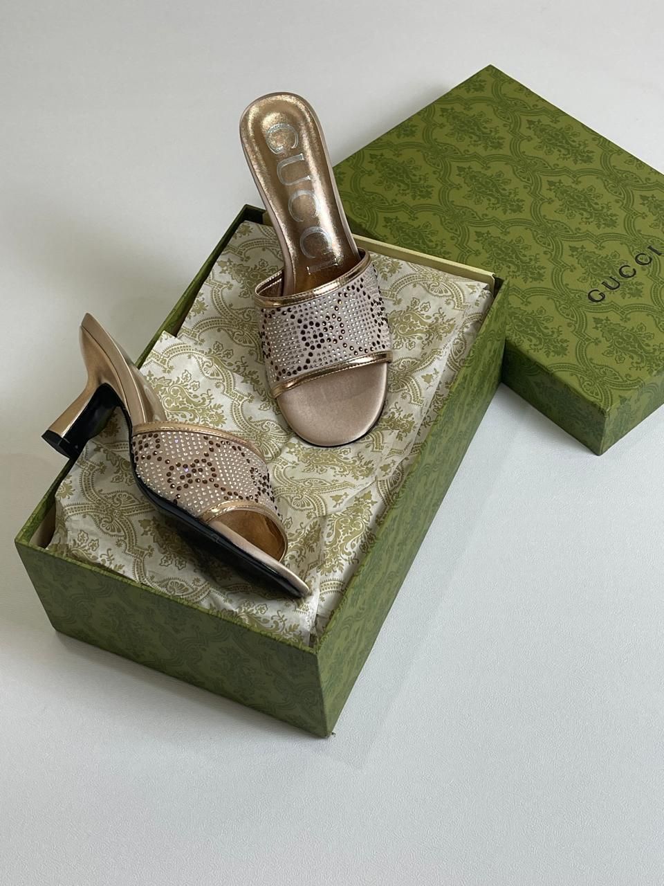 G-U-C-C-I Luxury Crystal-Embellished Heeled Sandals – Premium Women Footwear | Elegant Edition