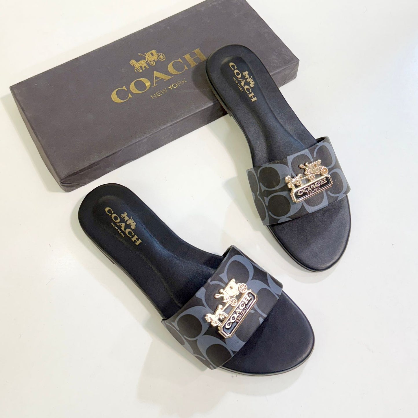 C-O-A-C-H Softy Flat Slippers – Elegant Women Footwear (Black)