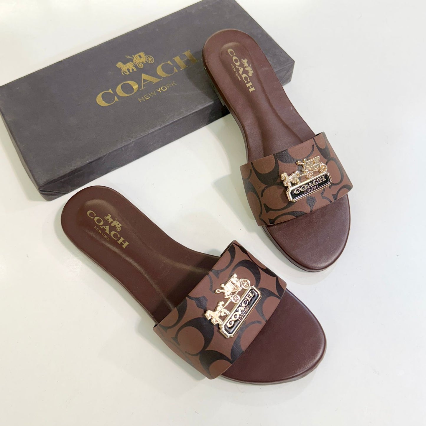 C-O-A-C-H Softy Flat Slippers – Elegant Women Footwear (Brown)