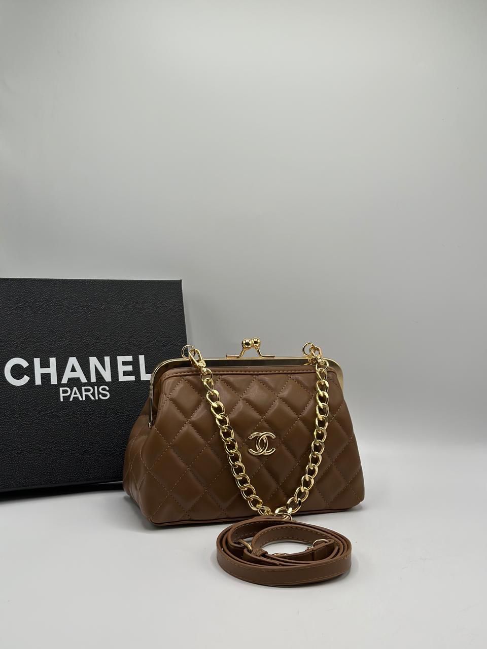 C-H-A-N-E-L Quilted Kiss-Lock Mini Shoulder Women Bag – Vintage Elegance (Brown)