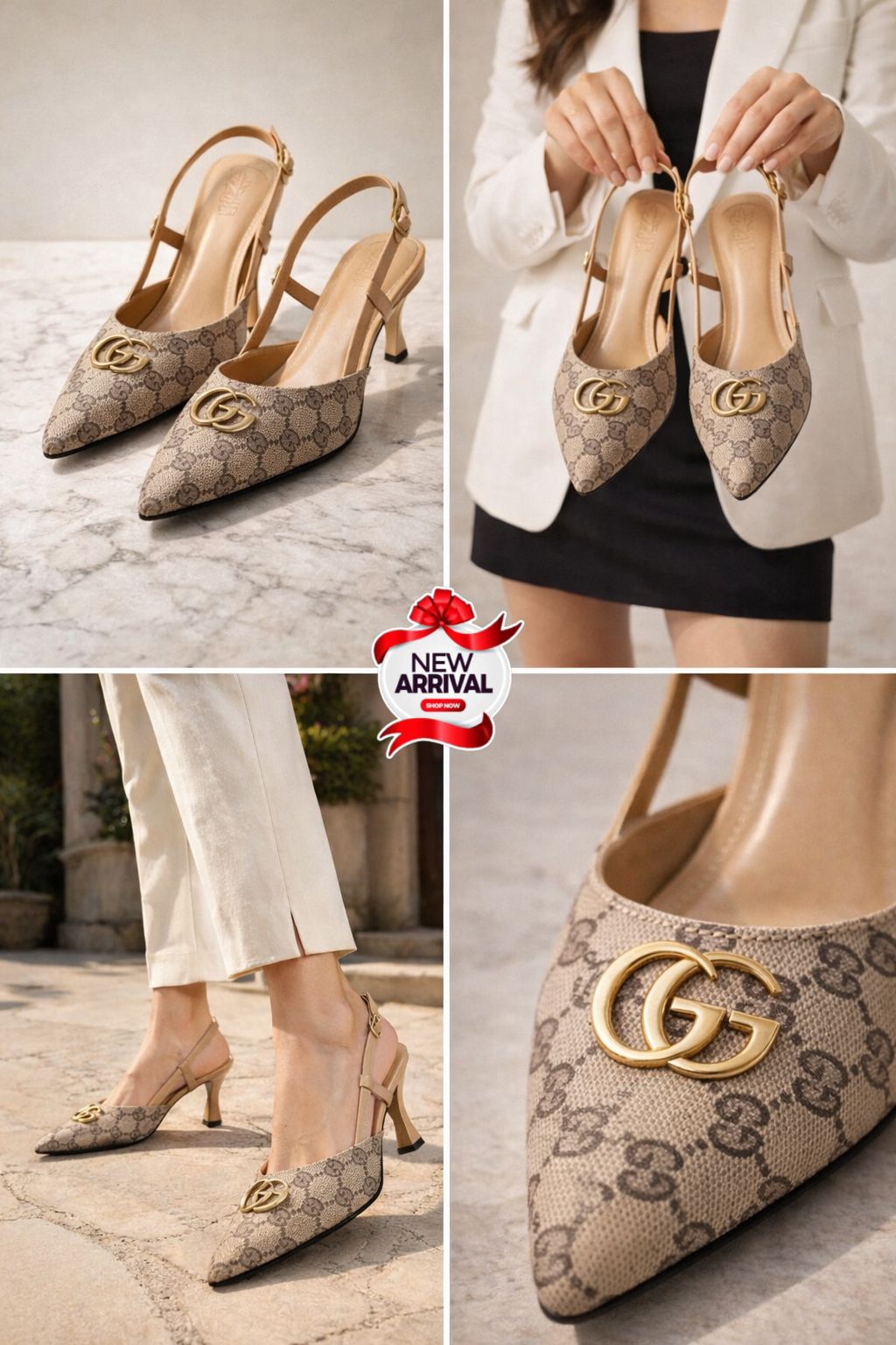 G-U-C-C-I Heels β Luxury Women Footwear (Beige)