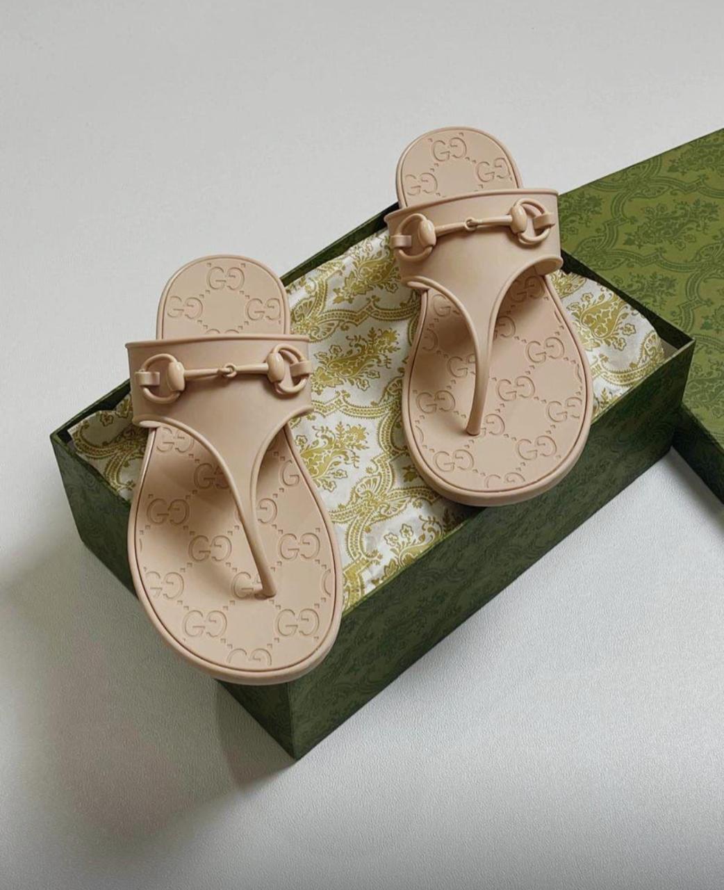 G-U-C-C-I Minorca Thong Flats – Premium Jelly Sole Women Footwear (Beige/Cream)