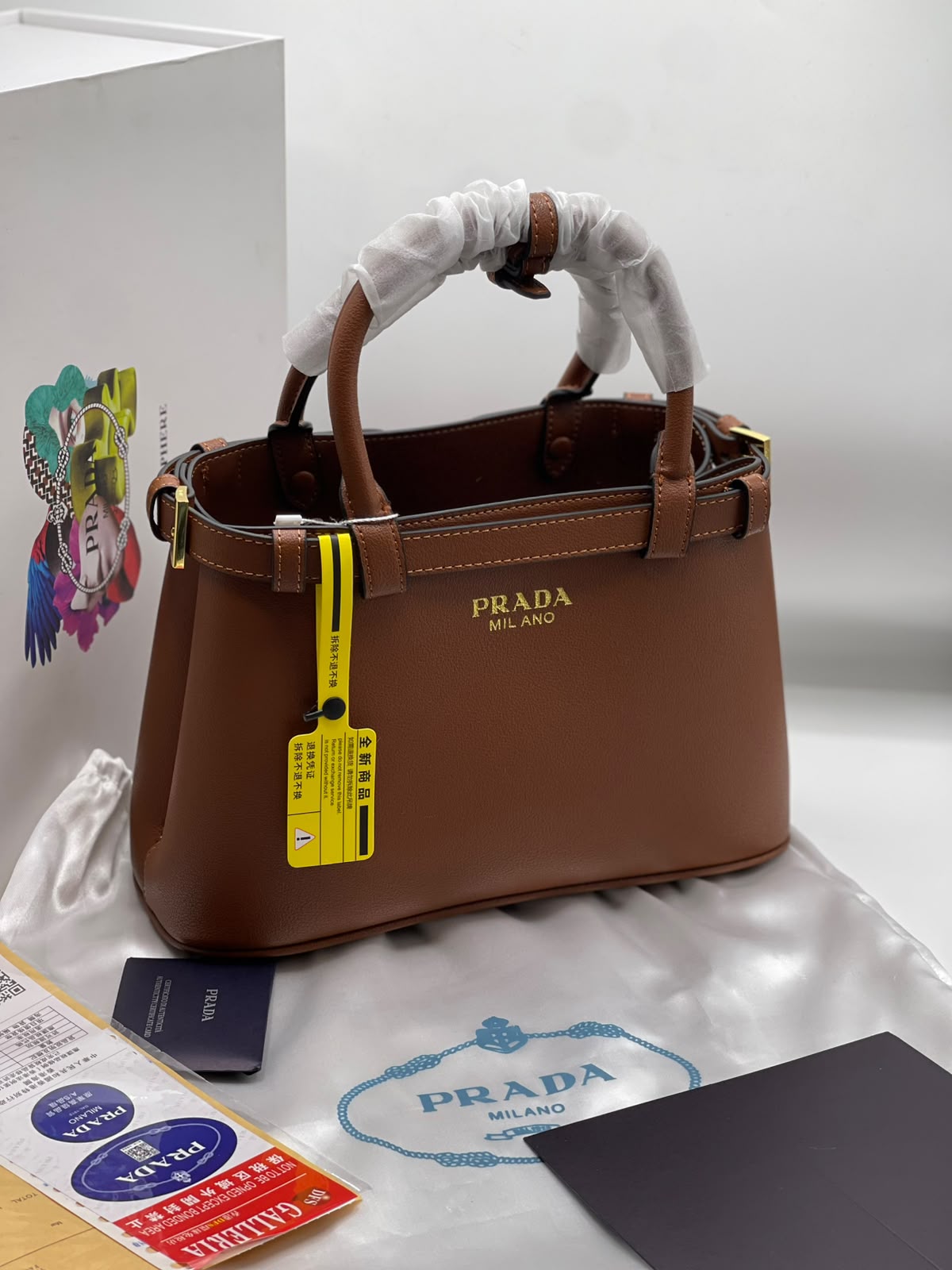 P-R-A-D-A Buckle Small Handbag with Double Belt – Elegant Luxe Women Bag (Brown)