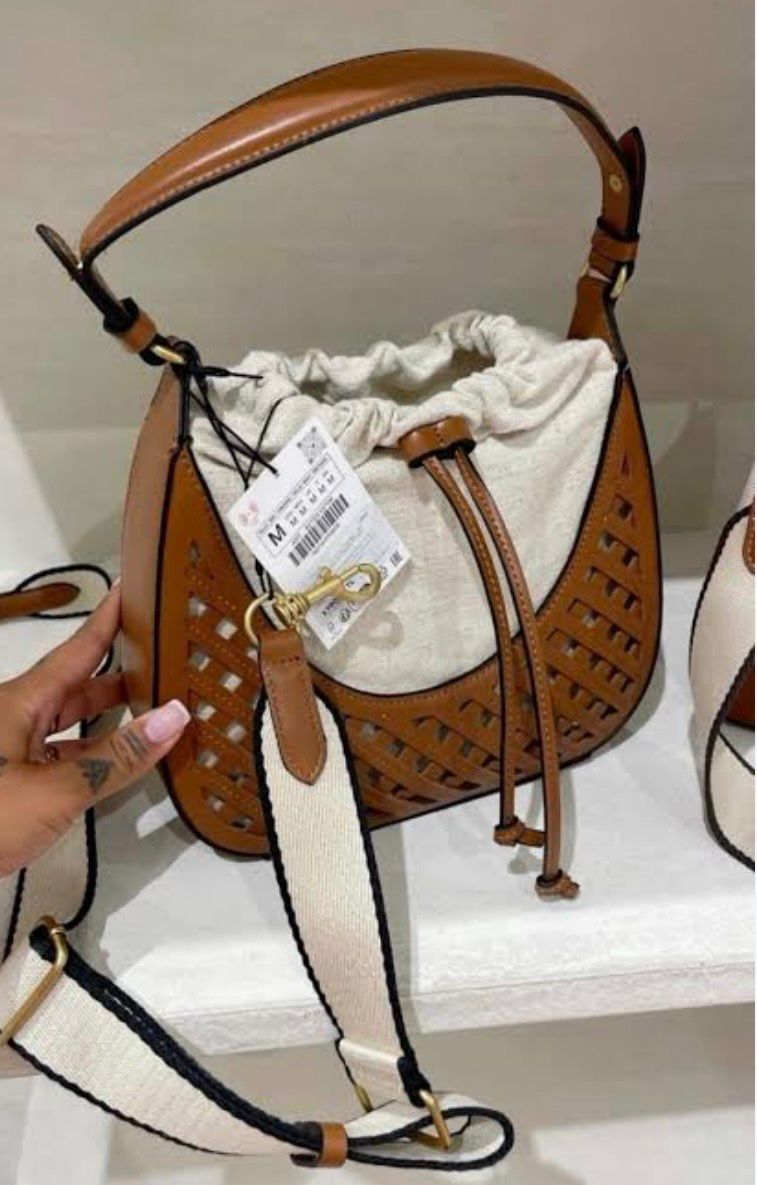 Z-A-R-A Contrasting Bucket Bag – Master Quality Crossbody Women Bag (Brown with Off White)