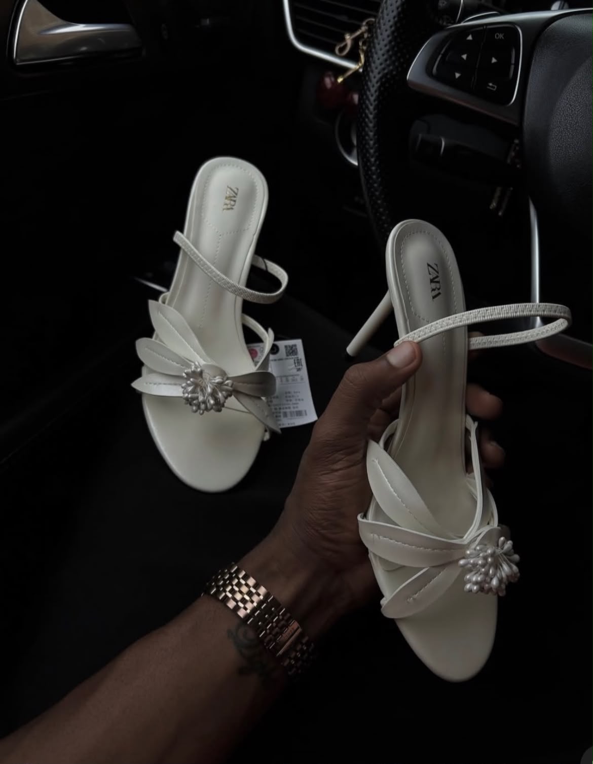 Z-A-R-A Heeled Sandals with Floral Detail – Premium Women Footwear (White)