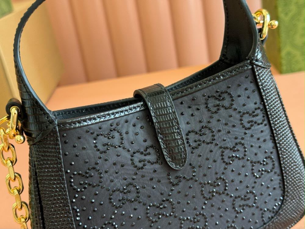 G-U-C-C-I Jackie 1961 Crystal GG Mini Shoulder Bag – Premium Women Bag (Black)