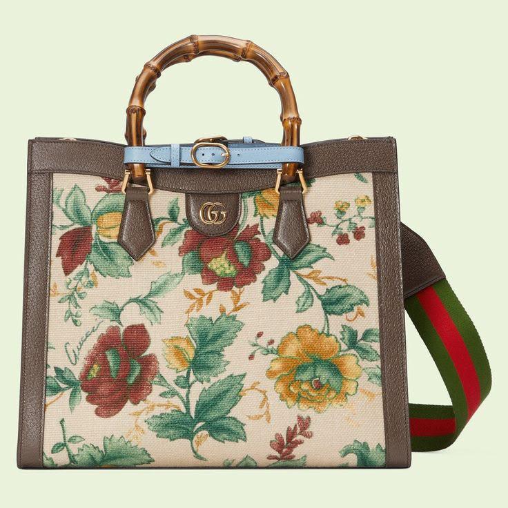 G-U-C-C-I Diana Bamboo Floral Print Canvas Tote Bag – Model 678842 | Premium Quality | Turkish Import (Brown with Off White)