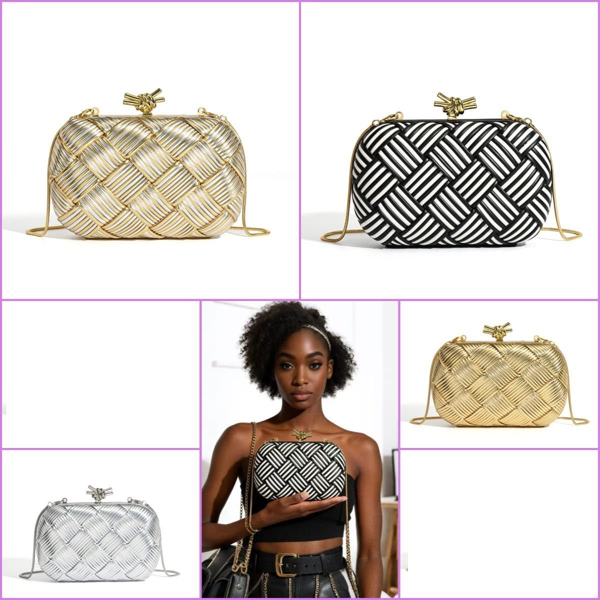 B-O-T-T-E-G-A V-E-N-E-T-A Intreccio Knotted Clutch – Luxury Evening Women Bag (Black & White)