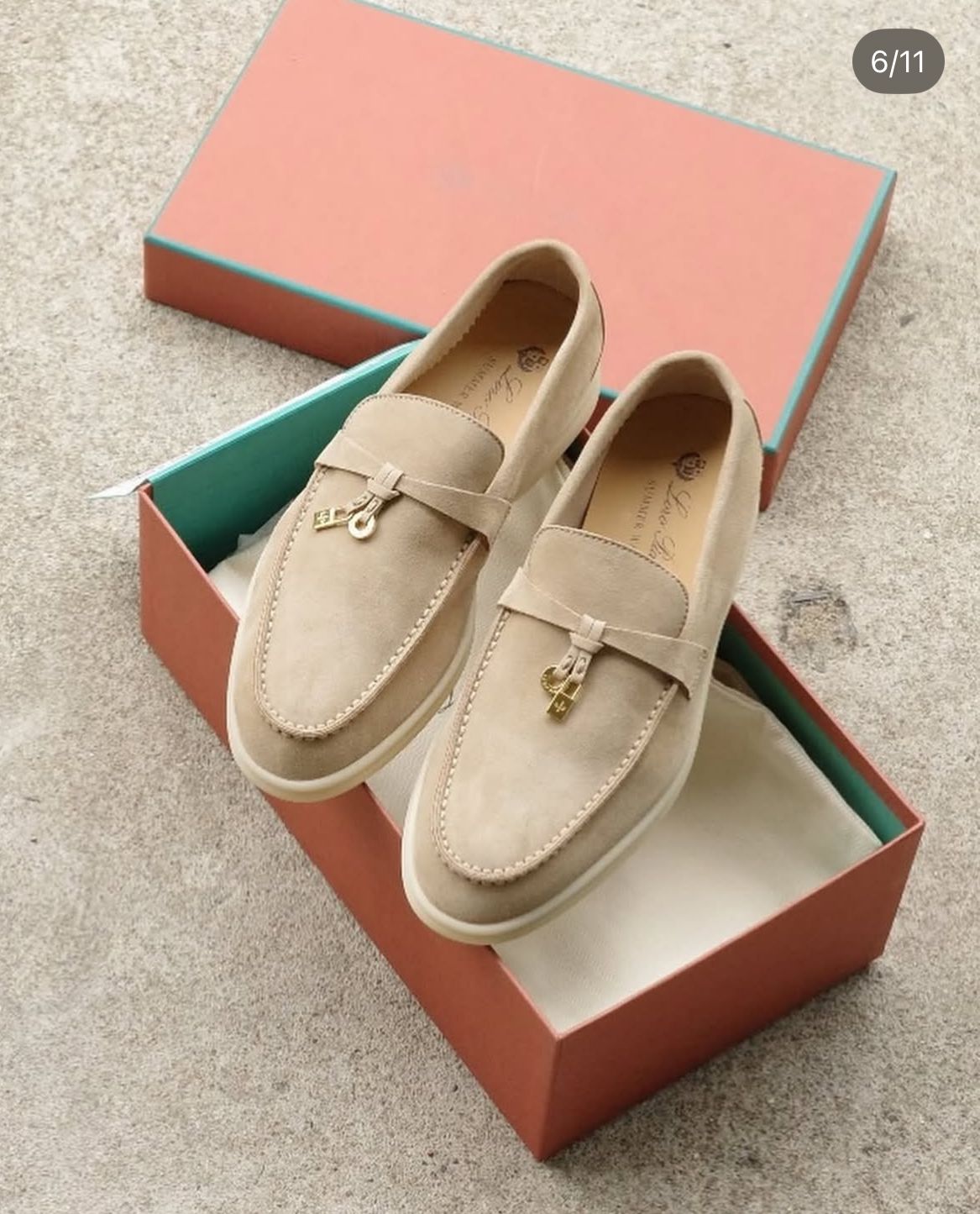 L-O-R-O P-I-A-N-A Summer Charms Walk Loafers – Premium Suede Unisex Shoes (Beige/Off White)