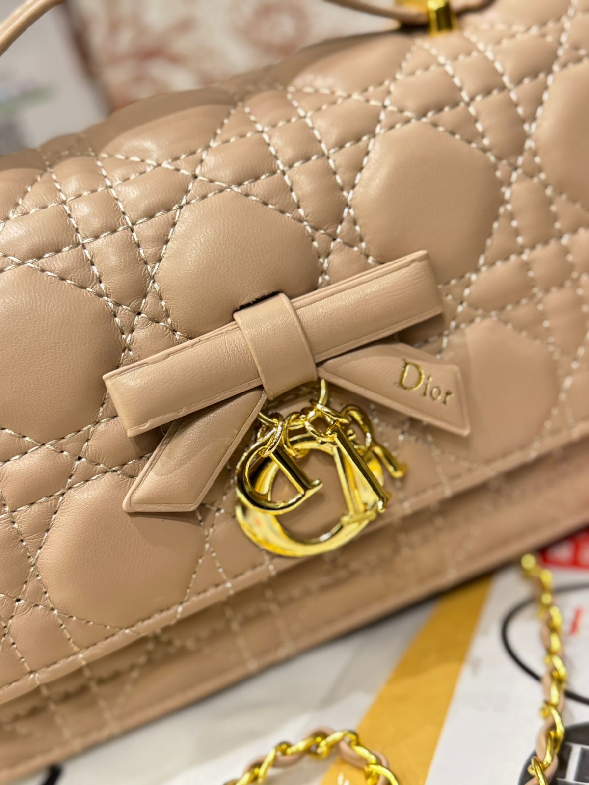 D-I-O-R My Dior Mini Bag – Elegant Luxury Women Bag with Removable Chain (Beige)