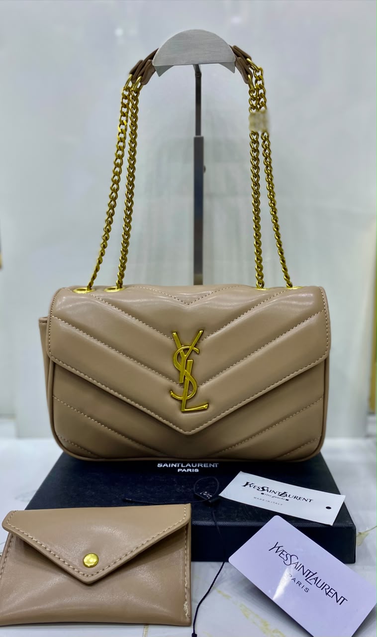 Y-S-L Saint Laurent Loulou Small Chain Bag – Chevron-Quilted Leather | Master Quality | Beige