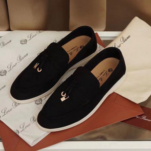 L-O-R-O P-I-A-N-A Summer Charms Walk Loafers – Premium Suede Unisex Shoes (Black)