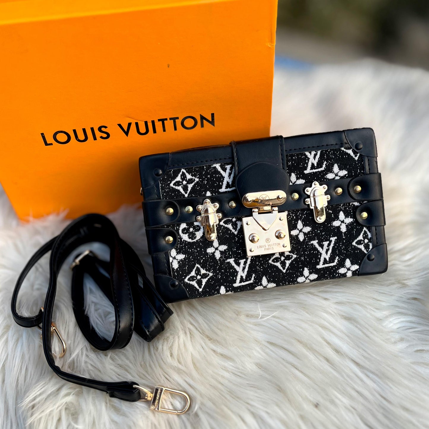 L-O-U-I-S V-U-I-T-T-O-N TRUNK CROSSBODY WITH LONG STRAP – Women Bag (Black Design B)