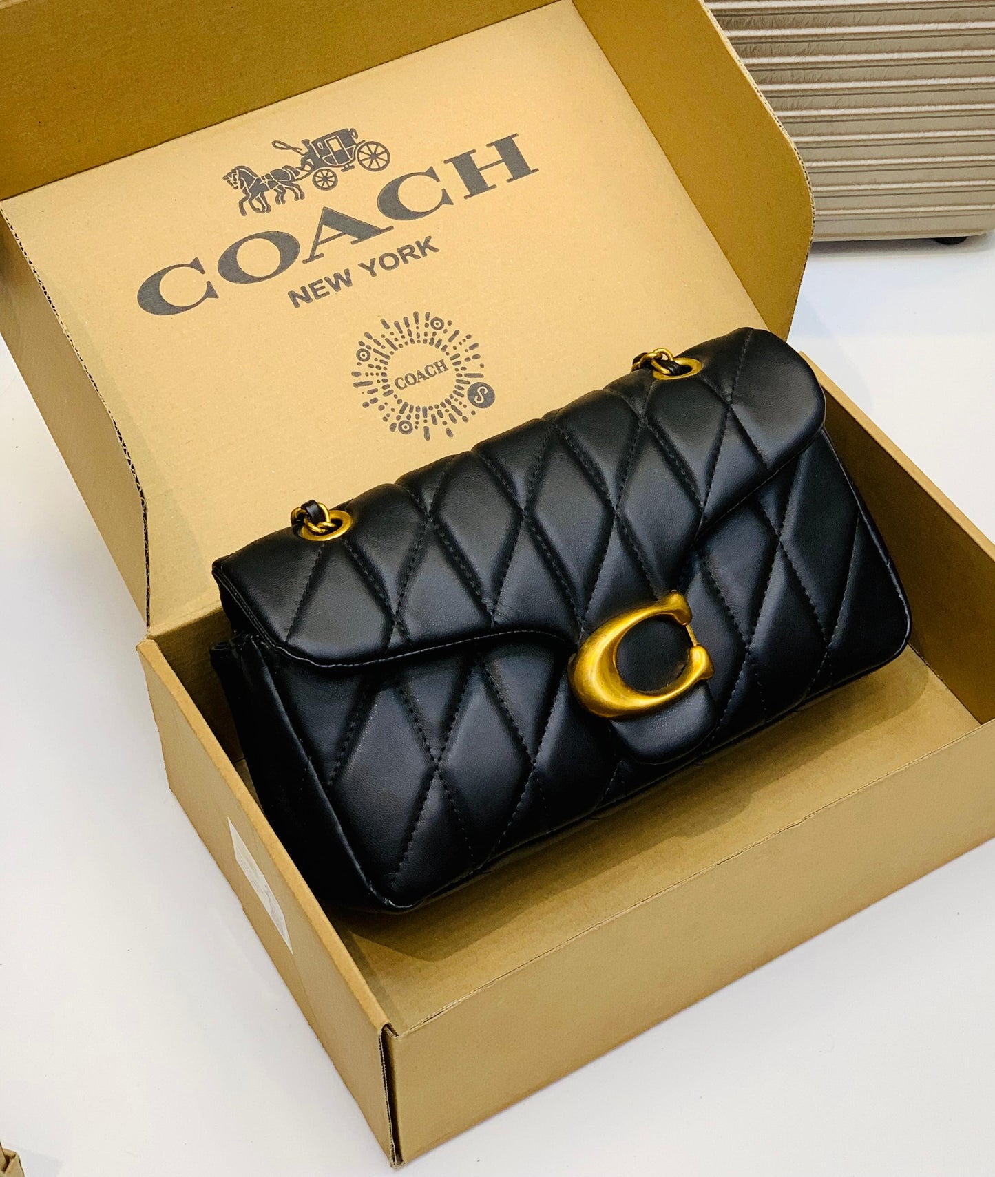 C-O-A-C-H QUILTED TABBY SHOULDER BAG 26 – Women Bag (Black with Golden C)