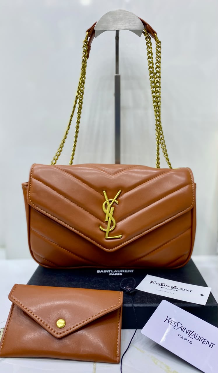 Y-S-L Saint Laurent Loulou Small Chain Bag – Chevron-Quilted Leather | Master Quality | Brown