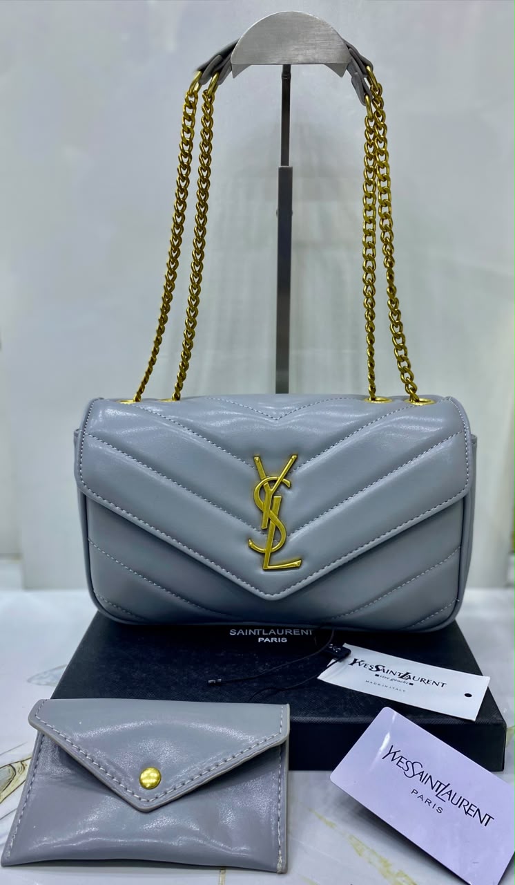 Y-S-L Saint Laurent Loulou Small Chain Bag – Chevron-Quilted Leather | Master Quality | Grey