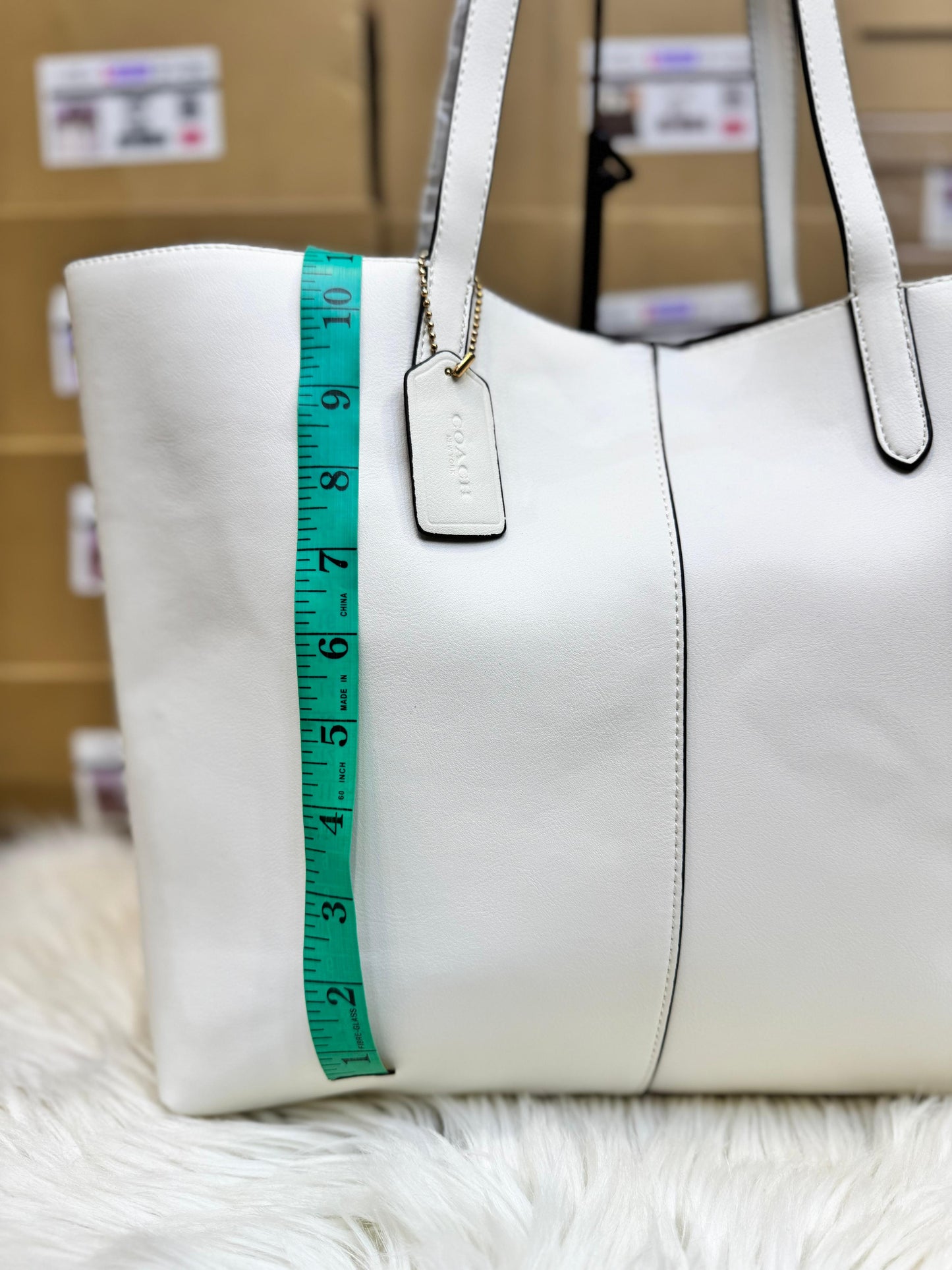 C-O-A-C-H North 32 Tote Bag – Premium Women Tote Bag with Suede Lining (White)