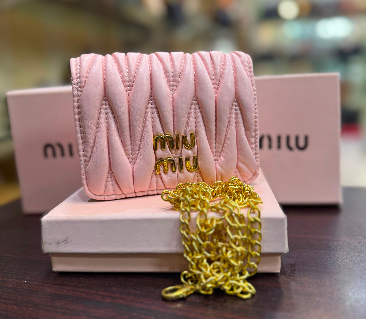 M-I-U M-I-U Morgan Card Case On A Chain – Luxury Women Bag (Pink)