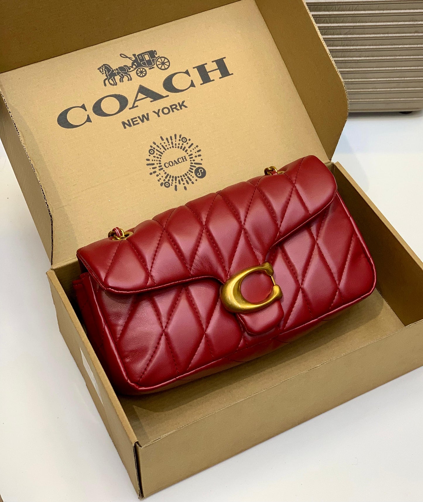 C-O-A-C-H QUILTED TABBY SHOULDER BAG 26 – Women Bag (Maroon with Golden C)