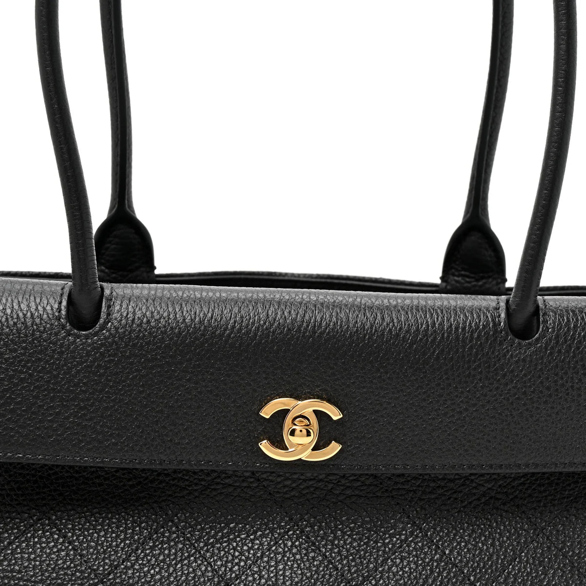 C-H-A-N-E-L Grained Calfskin Stitched Urban Essentials Shopping Bag | Gold Hardware | Luxury Women Bag (Black)