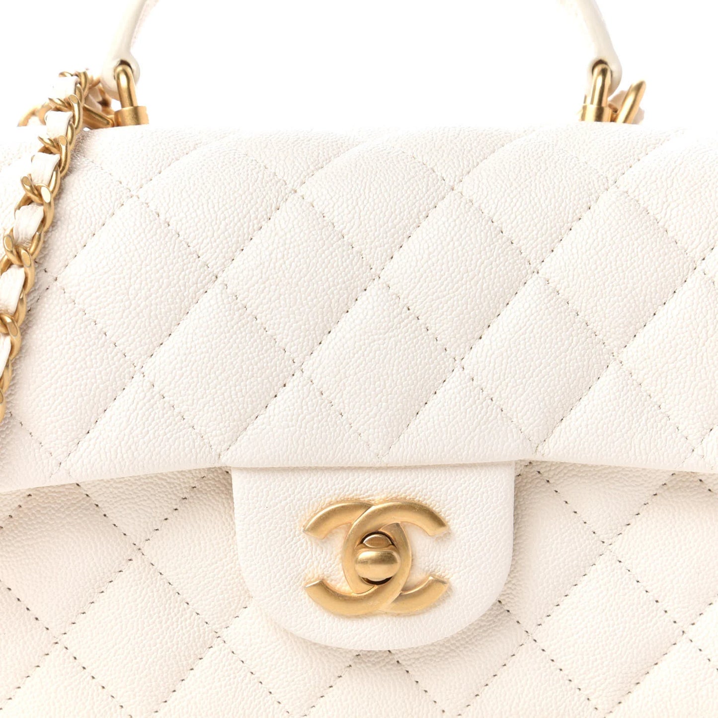C-H-A-N-E-L Quilted Mini Top Handle Rectangular Flap Bag – Luxury Women Bag (White)