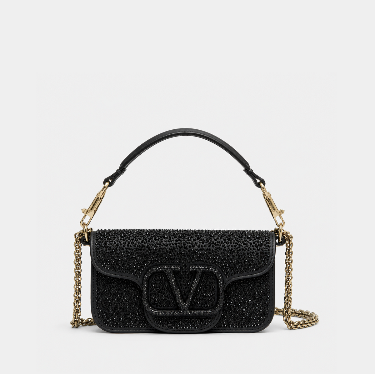 V-A-L-E-N-T-I-N-O G-A-R-A-V-A-N-I Locò-Style Shoulder Bag – Crystal Embellished | Master Quality | Black
