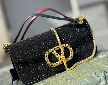 V-A-L-E-N-T-I-N-O G-A-R-A-V-A-N-I Locò Small Shoulder Women Bag – Crystal Floral Edition (Black)