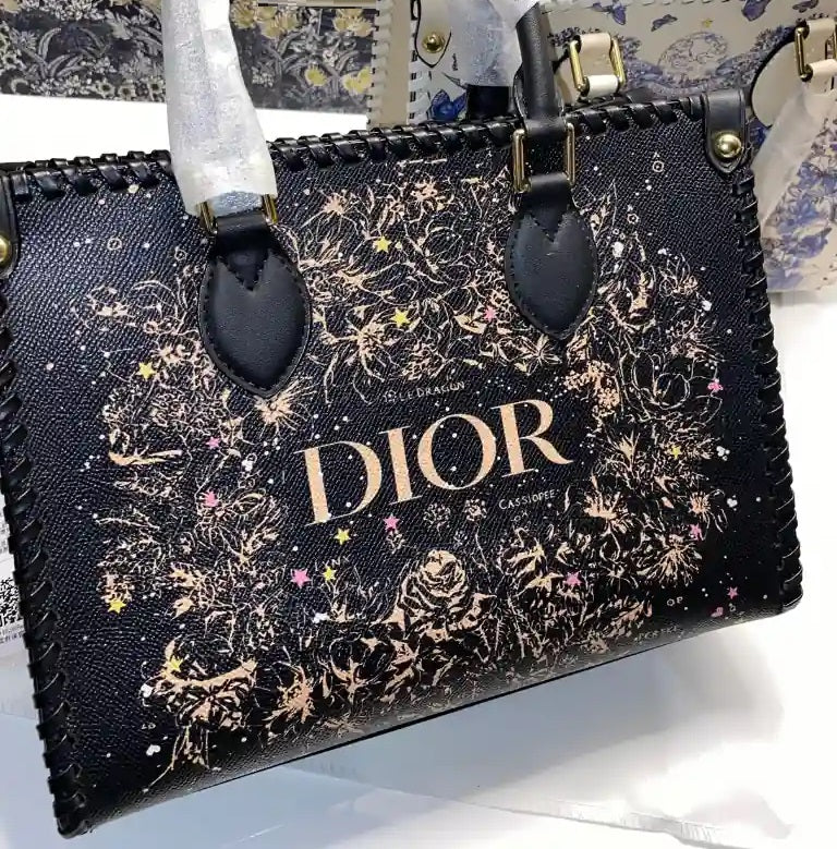 C-H-R-I-S-T-I-A-N D-I-O-R Structured Tote Bag – Premium Quality | Double Box Packaging | Black with Beige Design