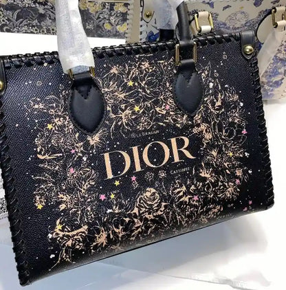 C-H-R-I-S-T-I-A-N D-I-O-R Structured Tote Bag – Premium Quality | Double Box Packaging | Black with Beige Design