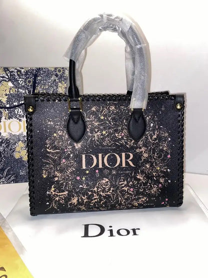 C-H-R-I-S-T-I-A-N D-I-O-R Structured Tote Bag – Premium Quality | Double Box Packaging | Black with Beige Design