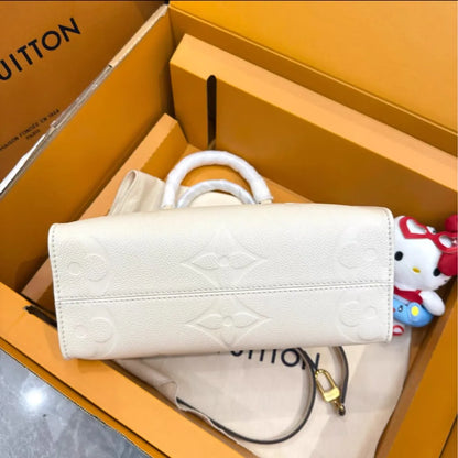 L-O-U-I-S V-U-I-T-T-O-N OnTheGo Handbag with Pouch – 2PC Luxe Women Bag Set (White)