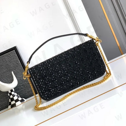 V-A-L-E-N-T-I-N-O G-A-R-A-V-A-N-I Locò Small Shoulder Women Bag – Crystal Floral Edition (Black)