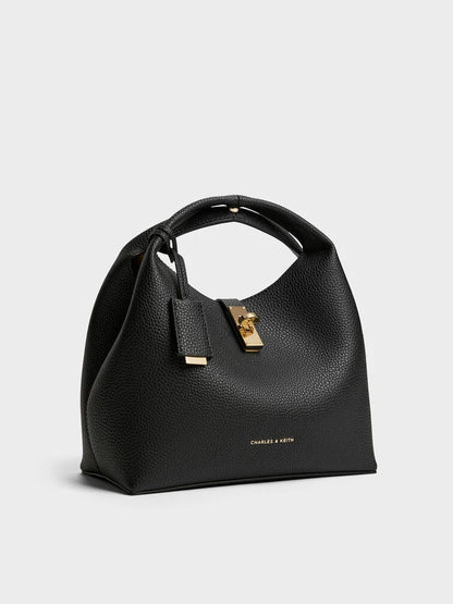 C-H-A-R-L-E-S & K-E-I-T-H Chance Turn-Lock Bucket Bag 2pc Set – Premium Women Bag (Black)